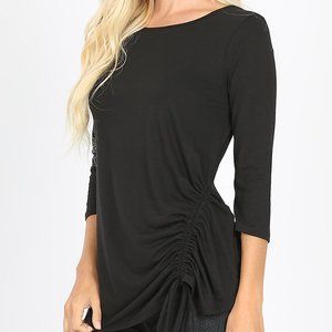 ROUND NECK WITH ADJUSTABLE SIDE RUCHED 3/4 sleeve